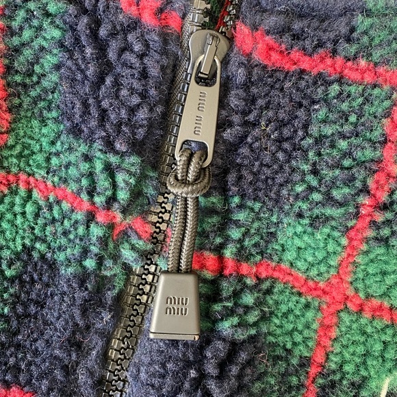 Miu Miu Checked Teddy Zip Up Fleece Jacket Coat Sweater~aso Rhianna~S,Small,36 - Picture 8 of 13